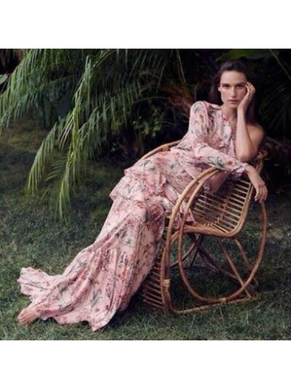 JOANNA ORITIZ H&M Pink Floral Ruffle Tiered One Shoulder Maxi Dress